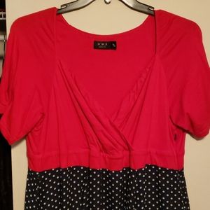 Igigi 18/20 red top with navy and white polka dot